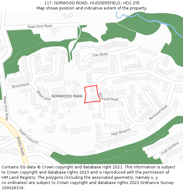 117, NORWOOD ROAD, HUDDERSFIELD, HD2 2YE: Location map and indicative extent of plot