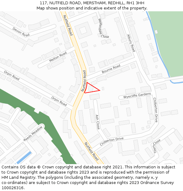 117, NUTFIELD ROAD, MERSTHAM, REDHILL, RH1 3HH: Location map and indicative extent of plot