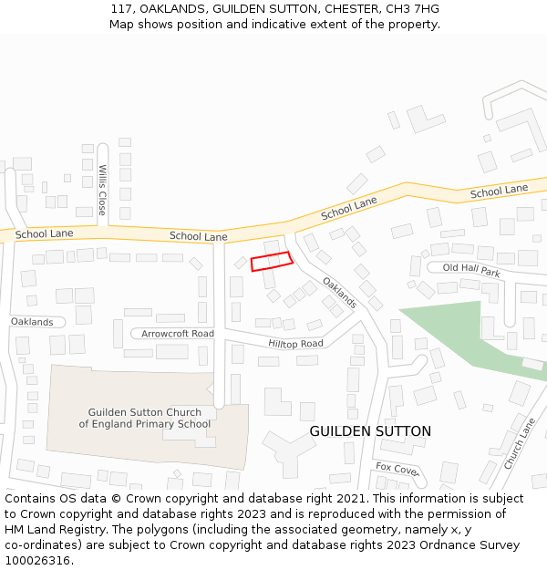 117, OAKLANDS, GUILDEN SUTTON, CHESTER, CH3 7HG: Location map and indicative extent of plot