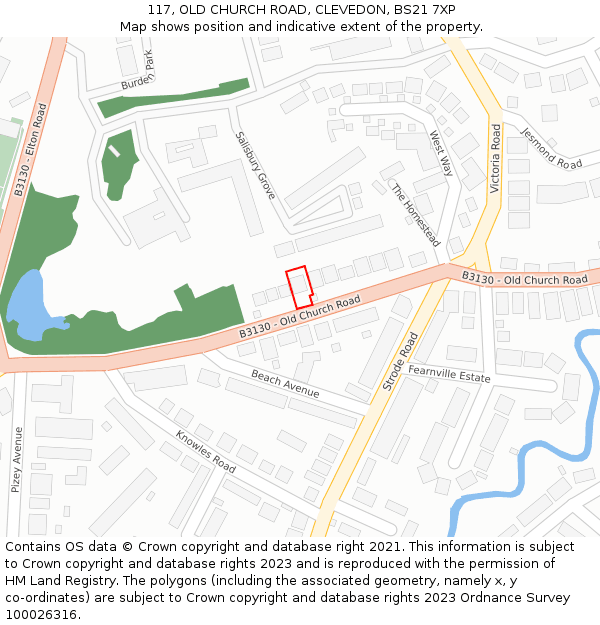 117, OLD CHURCH ROAD, CLEVEDON, BS21 7XP: Location map and indicative extent of plot