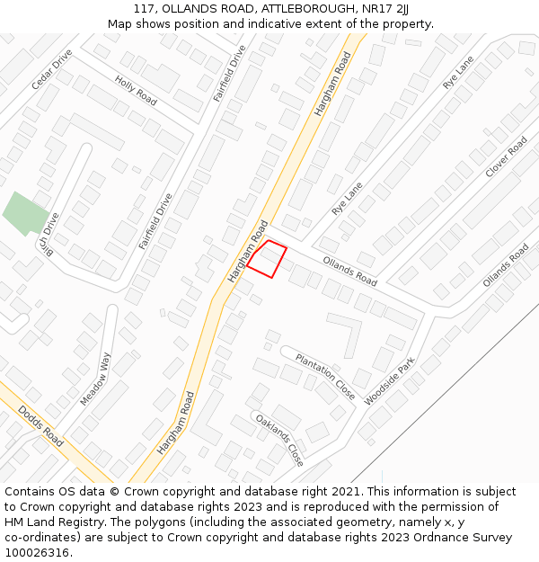 117, OLLANDS ROAD, ATTLEBOROUGH, NR17 2JJ: Location map and indicative extent of plot