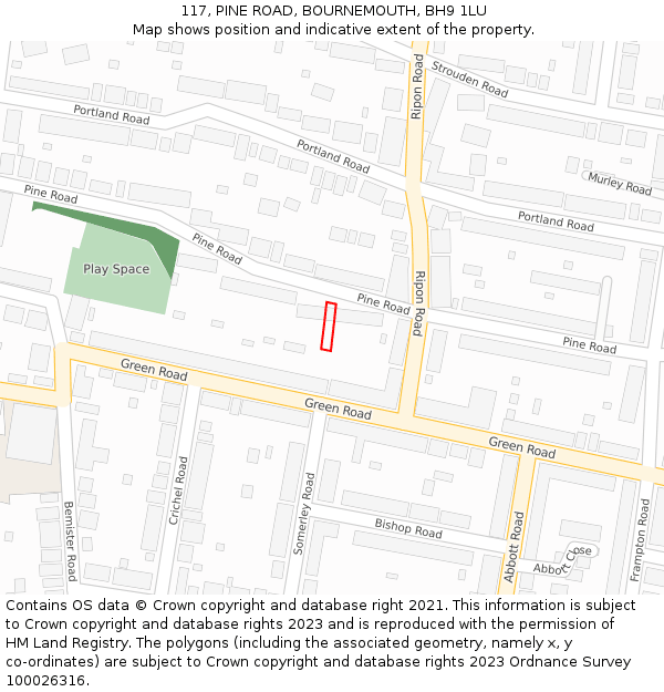 117, PINE ROAD, BOURNEMOUTH, BH9 1LU: Location map and indicative extent of plot