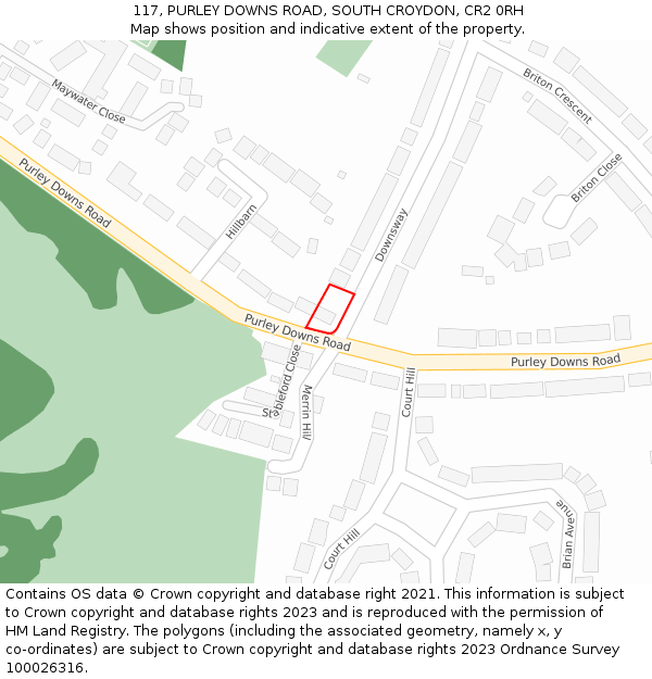 117, PURLEY DOWNS ROAD, SOUTH CROYDON, CR2 0RH: Location map and indicative extent of plot
