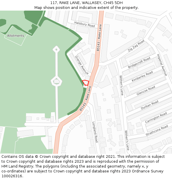 117, RAKE LANE, WALLASEY, CH45 5DH: Location map and indicative extent of plot