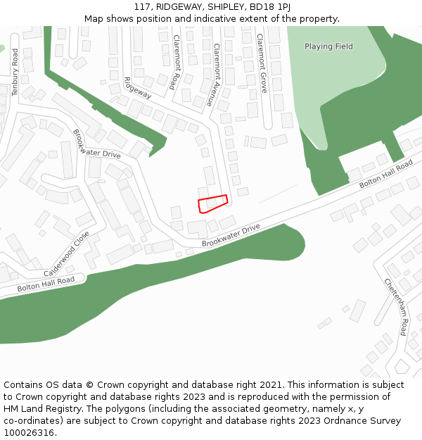 117, RIDGEWAY, SHIPLEY, BD18 1PJ: Location map and indicative extent of plot