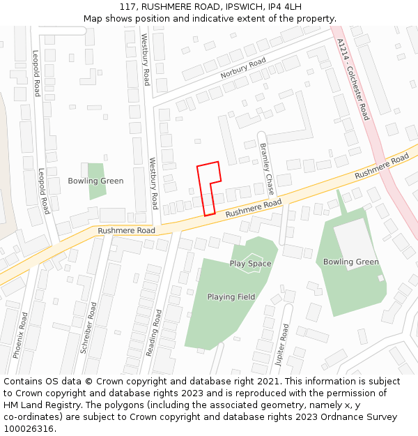 117, RUSHMERE ROAD, IPSWICH, IP4 4LH: Location map and indicative extent of plot