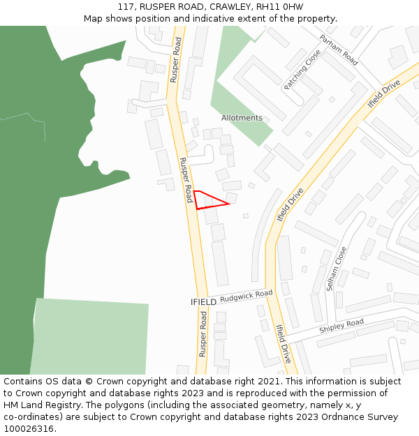 117, RUSPER ROAD, CRAWLEY, RH11 0HW: Location map and indicative extent of plot