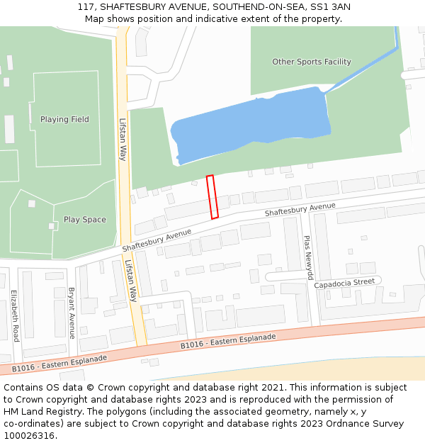 117, SHAFTESBURY AVENUE, SOUTHEND-ON-SEA, SS1 3AN: Location map and indicative extent of plot