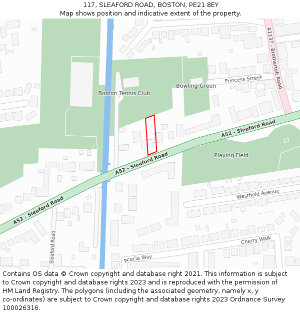 117, SLEAFORD ROAD, BOSTON, PE21 8EY: Location map and indicative extent of plot