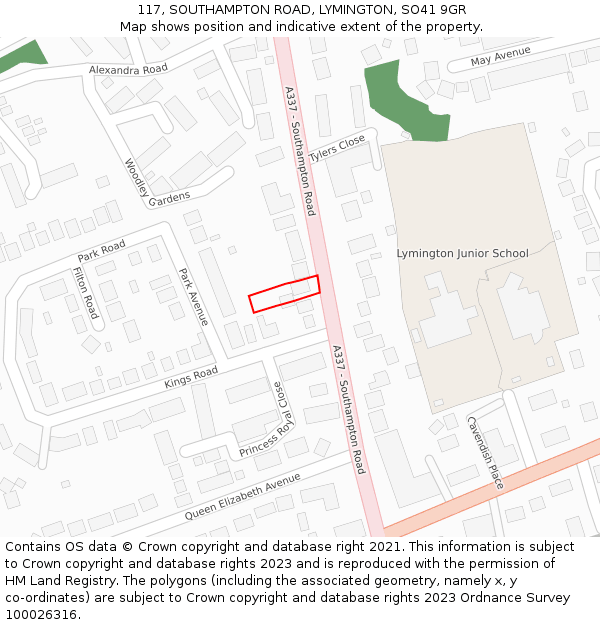 117, SOUTHAMPTON ROAD, LYMINGTON, SO41 9GR: Location map and indicative extent of plot