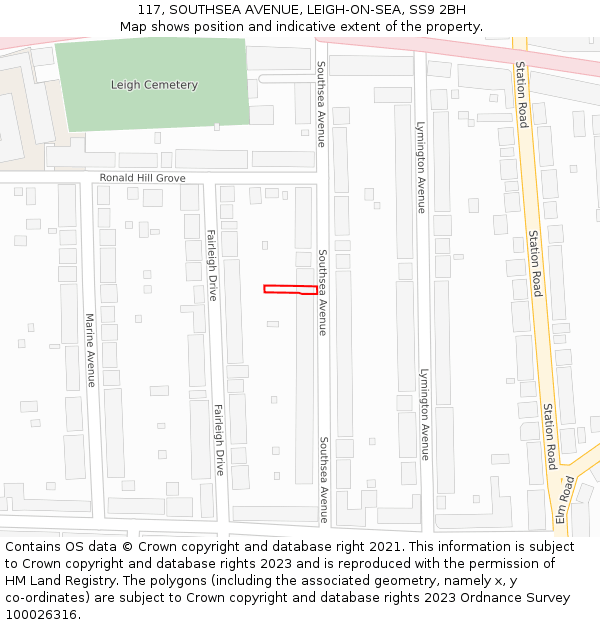 117, SOUTHSEA AVENUE, LEIGH-ON-SEA, SS9 2BH: Location map and indicative extent of plot