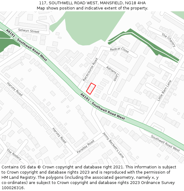 117, SOUTHWELL ROAD WEST, MANSFIELD, NG18 4HA: Location map and indicative extent of plot