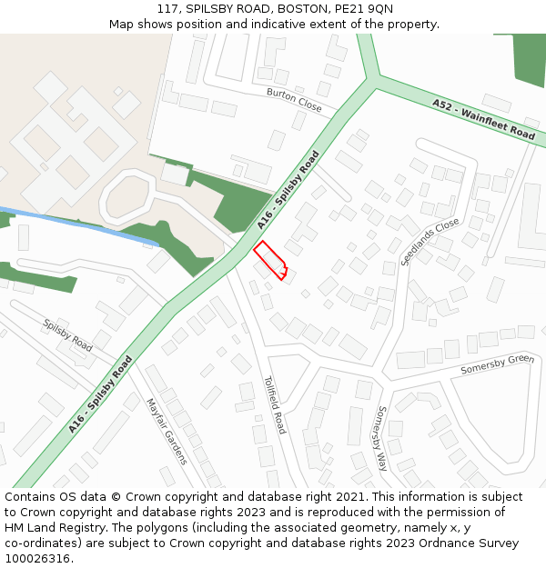 117, SPILSBY ROAD, BOSTON, PE21 9QN: Location map and indicative extent of plot