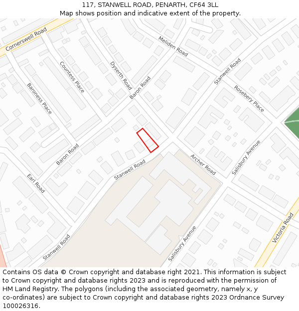 117, STANWELL ROAD, PENARTH, CF64 3LL: Location map and indicative extent of plot