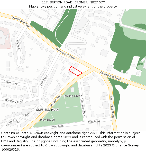 117, STATION ROAD, CROMER, NR27 0DY: Location map and indicative extent of plot