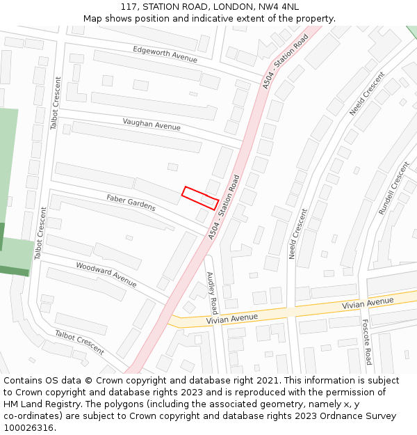 117, STATION ROAD, LONDON, NW4 4NL: Location map and indicative extent of plot