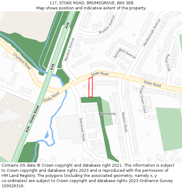 117, STOKE ROAD, BROMSGROVE, B60 3EB: Location map and indicative extent of plot