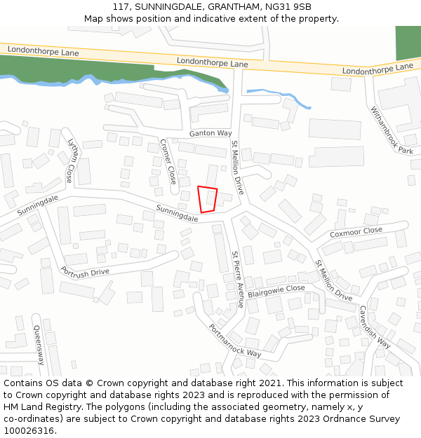 117, SUNNINGDALE, GRANTHAM, NG31 9SB: Location map and indicative extent of plot