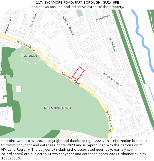 117, SYCAMORE ROAD, FARNBOROUGH, GU14 6RE: Location map and indicative extent of plot