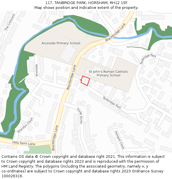 117, TANBRIDGE PARK, HORSHAM, RH12 1SF: Location map and indicative extent of plot