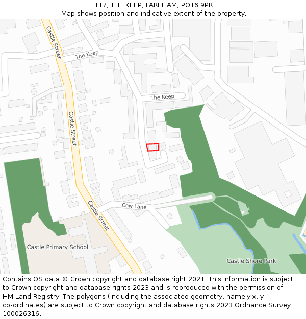 117, THE KEEP, FAREHAM, PO16 9PR: Location map and indicative extent of plot
