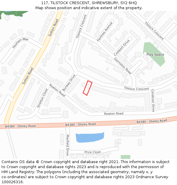 117, TILSTOCK CRESCENT, SHREWSBURY, SY2 6HQ: Location map and indicative extent of plot
