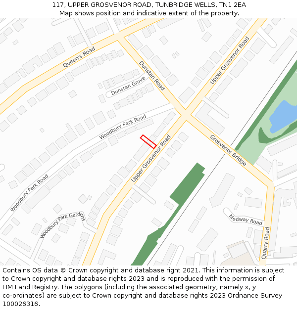 117, UPPER GROSVENOR ROAD, TUNBRIDGE WELLS, TN1 2EA: Location map and indicative extent of plot