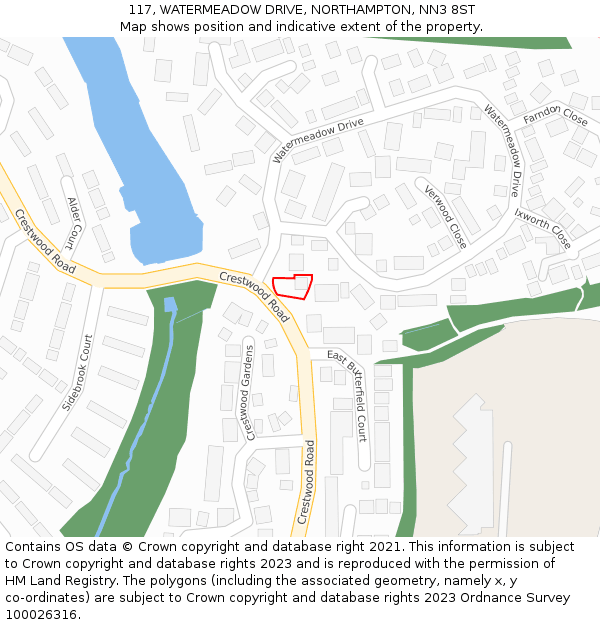 117, WATERMEADOW DRIVE, NORTHAMPTON, NN3 8ST: Location map and indicative extent of plot