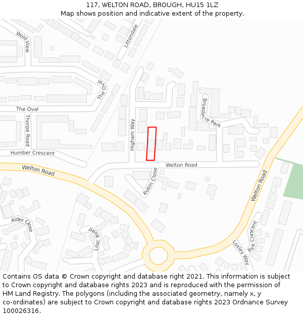 117, WELTON ROAD, BROUGH, HU15 1LZ: Location map and indicative extent of plot