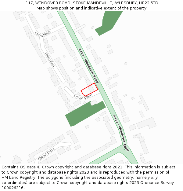 117, WENDOVER ROAD, STOKE MANDEVILLE, AYLESBURY, HP22 5TD: Location map and indicative extent of plot