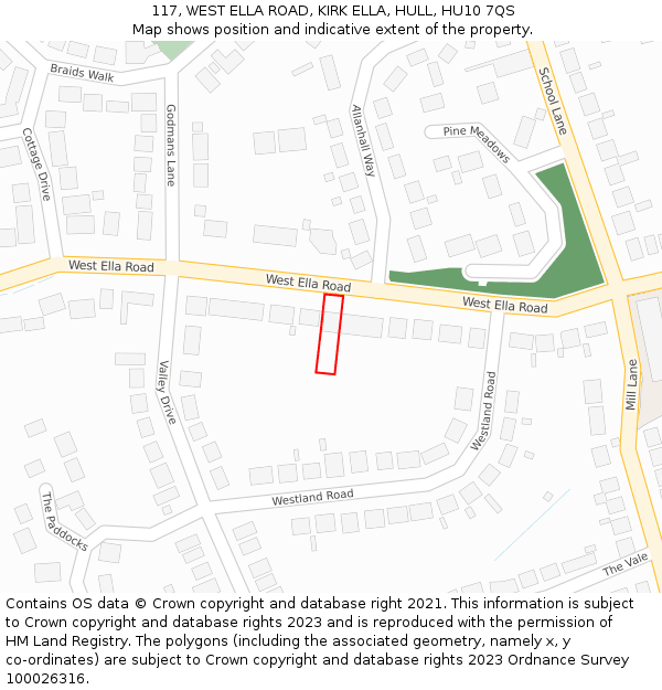 117, WEST ELLA ROAD, KIRK ELLA, HULL, HU10 7QS: Location map and indicative extent of plot