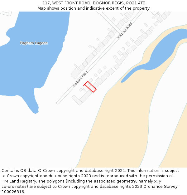 117, WEST FRONT ROAD, BOGNOR REGIS, PO21 4TB: Location map and indicative extent of plot