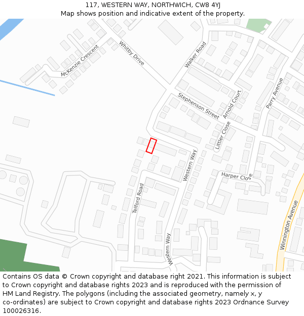 117, WESTERN WAY, NORTHWICH, CW8 4YJ: Location map and indicative extent of plot