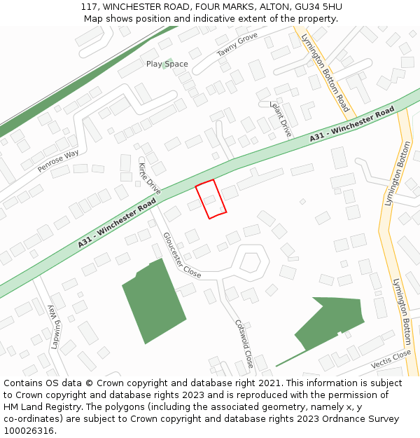 117, WINCHESTER ROAD, FOUR MARKS, ALTON, GU34 5HU: Location map and indicative extent of plot