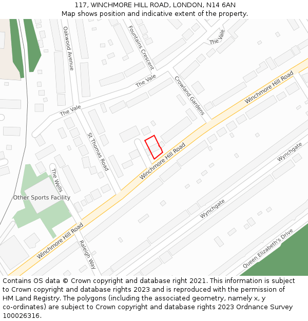 117, WINCHMORE HILL ROAD, LONDON, N14 6AN: Location map and indicative extent of plot