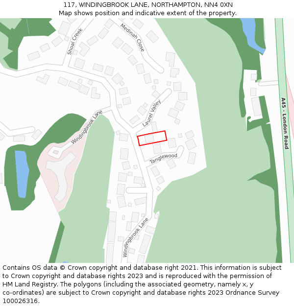 117, WINDINGBROOK LANE, NORTHAMPTON, NN4 0XN: Location map and indicative extent of plot