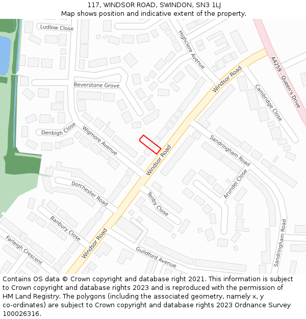 117, WINDSOR ROAD, SWINDON, SN3 1LJ: Location map and indicative extent of plot