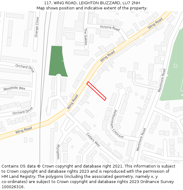 117, WING ROAD, LEIGHTON BUZZARD, LU7 2NH: Location map and indicative extent of plot