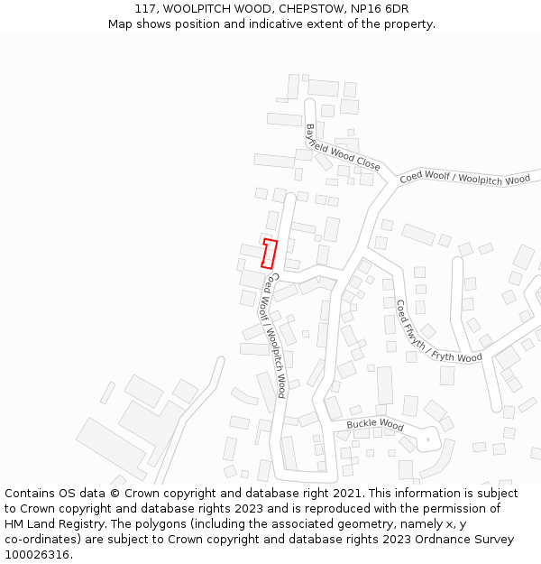117, WOOLPITCH WOOD, CHEPSTOW, NP16 6DR: Location map and indicative extent of plot
