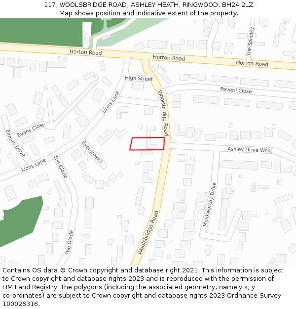 117, WOOLSBRIDGE ROAD, ASHLEY HEATH, RINGWOOD, BH24 2LZ: Location map and indicative extent of plot