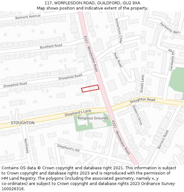 117, WORPLESDON ROAD, GUILDFORD, GU2 9XA: Location map and indicative extent of plot