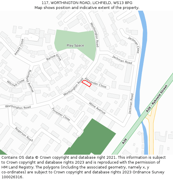 117, WORTHINGTON ROAD, LICHFIELD, WS13 8PG: Location map and indicative extent of plot