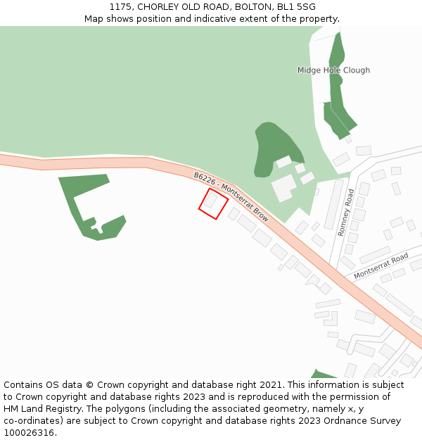 1175, CHORLEY OLD ROAD, BOLTON, BL1 5SG: Location map and indicative extent of plot