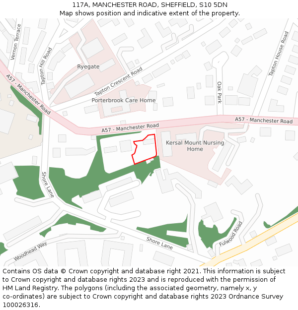 117A, MANCHESTER ROAD, SHEFFIELD, S10 5DN: Location map and indicative extent of plot