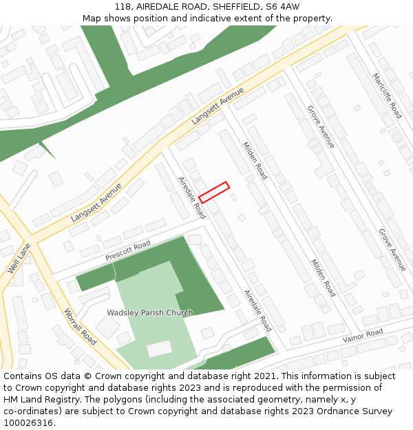 118, AIREDALE ROAD, SHEFFIELD, S6 4AW: Location map and indicative extent of plot