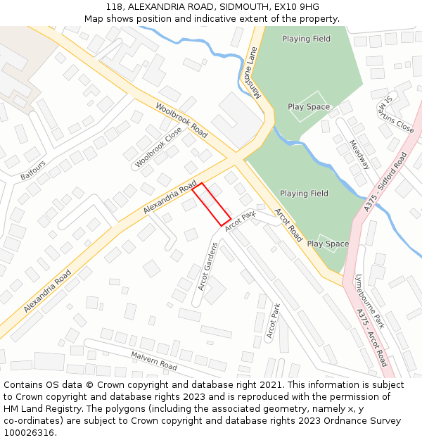 118, ALEXANDRIA ROAD, SIDMOUTH, EX10 9HG: Location map and indicative extent of plot