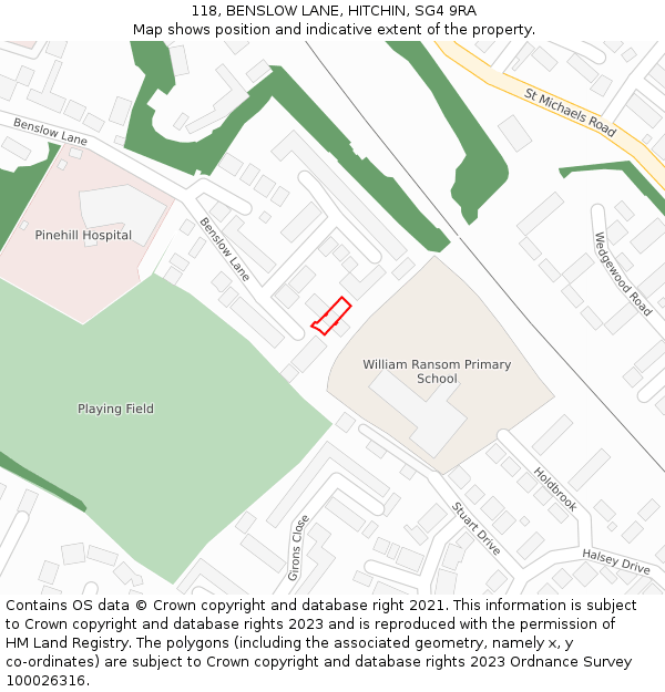 118, BENSLOW LANE, HITCHIN, SG4 9RA: Location map and indicative extent of plot