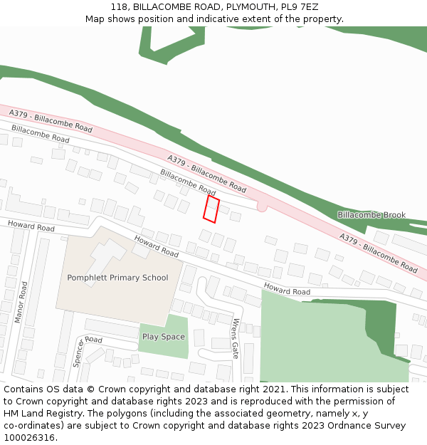 118, BILLACOMBE ROAD, PLYMOUTH, PL9 7EZ: Location map and indicative extent of plot