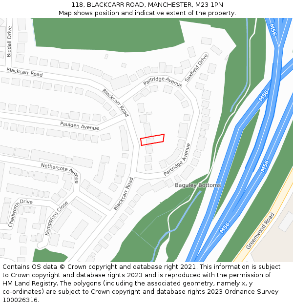 118, BLACKCARR ROAD, MANCHESTER, M23 1PN: Location map and indicative extent of plot