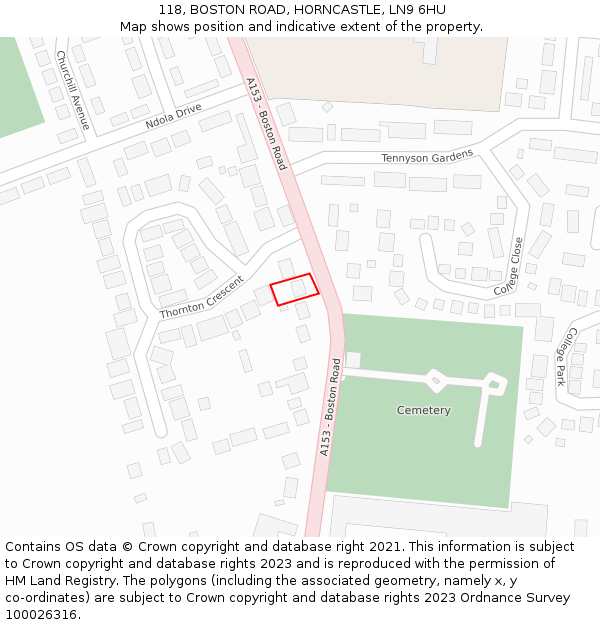 118, BOSTON ROAD, HORNCASTLE, LN9 6HU: Location map and indicative extent of plot